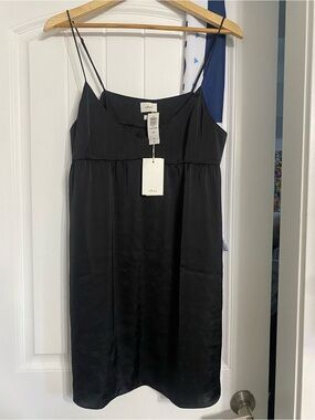 Wilfred Black Satin Mini Slip Dress